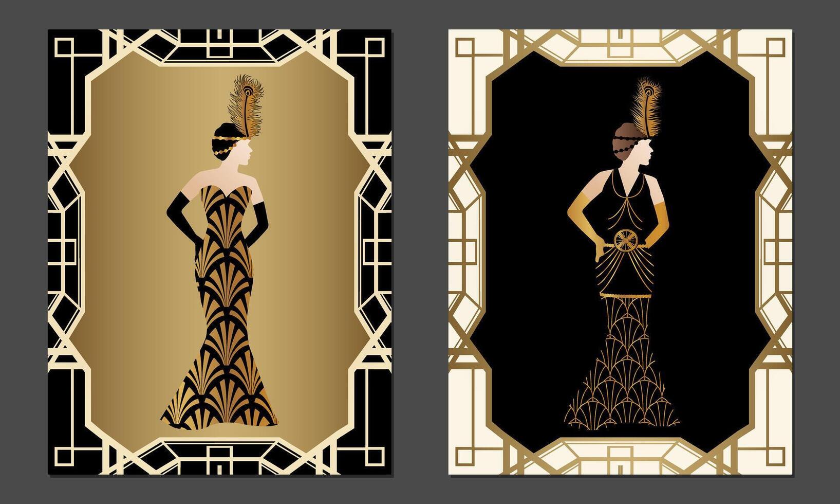 Geometric Gatsby Art Deco Style Woman in Dress Design with Fashion Women Dresses vector