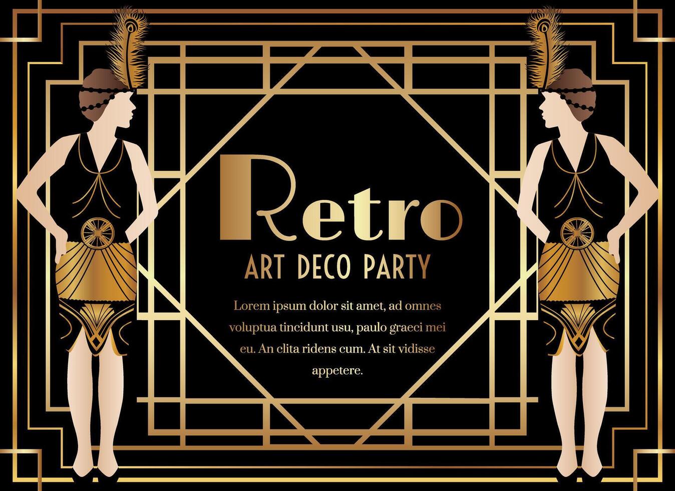 Gatsby Art Deco Party Invitation with Woman in Dress vector