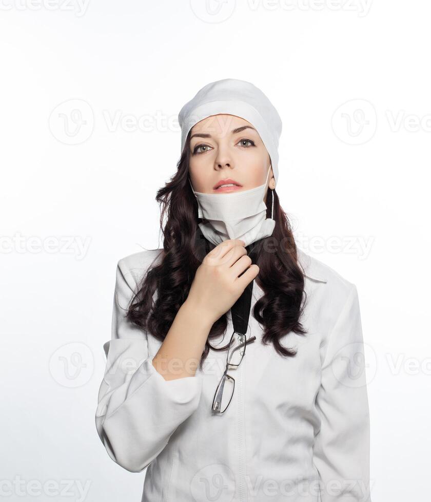 a woman in a white lab coat photo