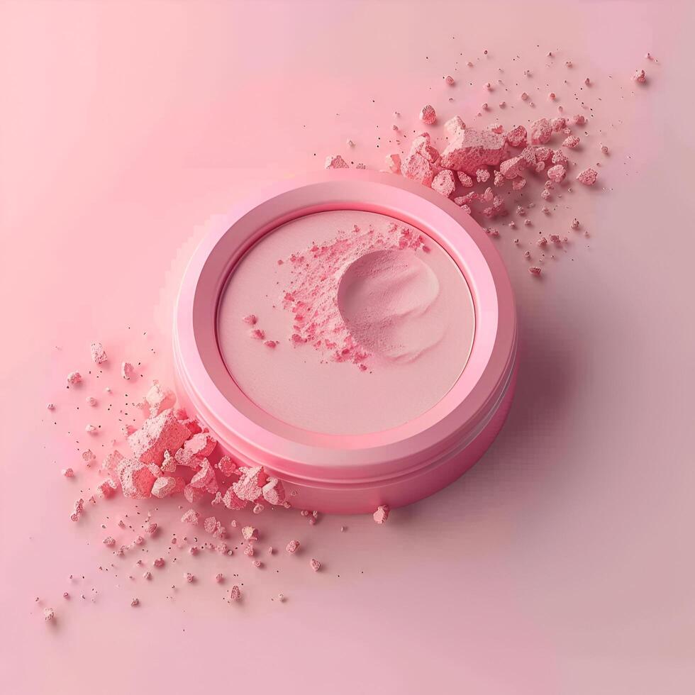 AI generated Pink cosmetic powder on a background. Beauty pink make-up powder product texture photo