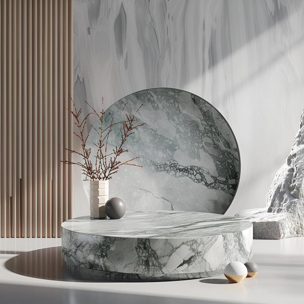 AI generated White marble display podium for luxury product. Marble podium display. photo