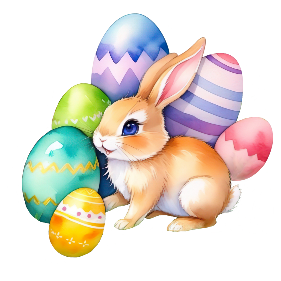 AI generated easter bunny with easter eggs png