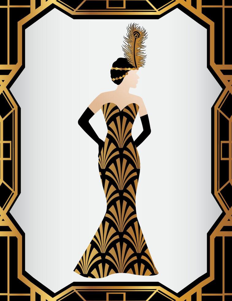 Arte deco gatsby estilo Moda vestir ilustración diseño con mujer vector