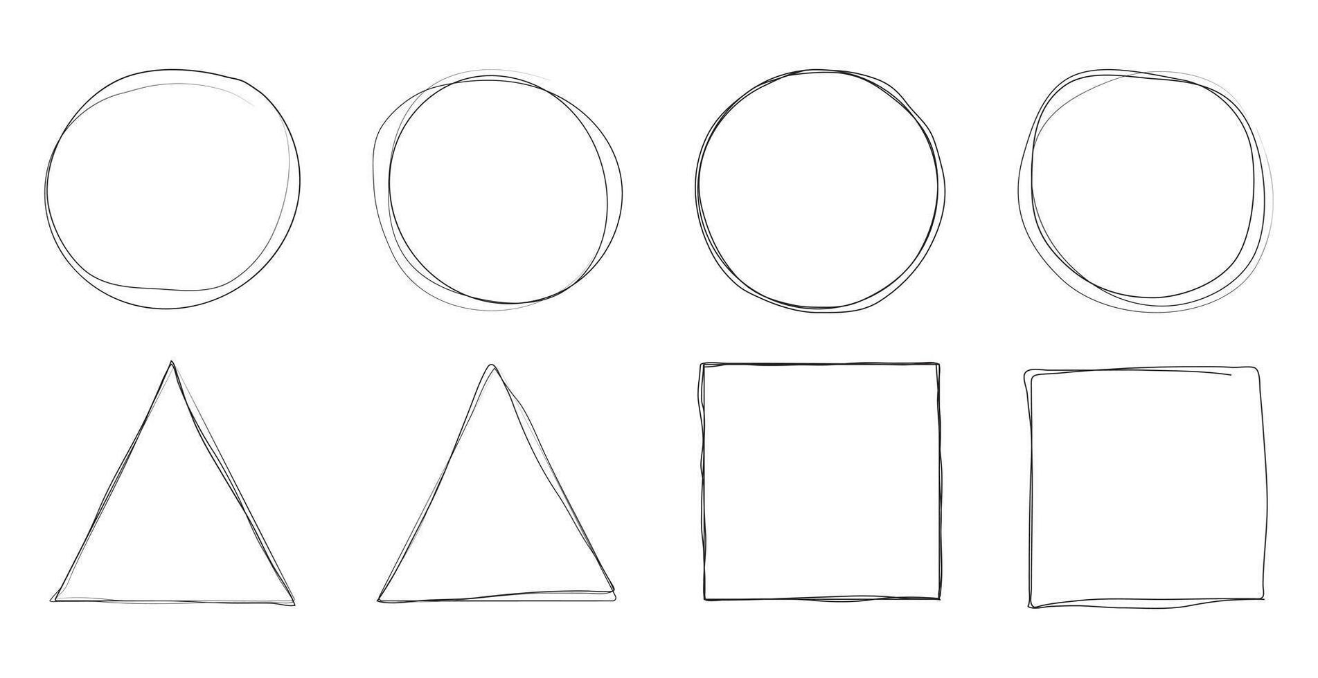 Set of Geometric Hand Drawn Pen Shapes of Circle, Rectangle and Triangle vector