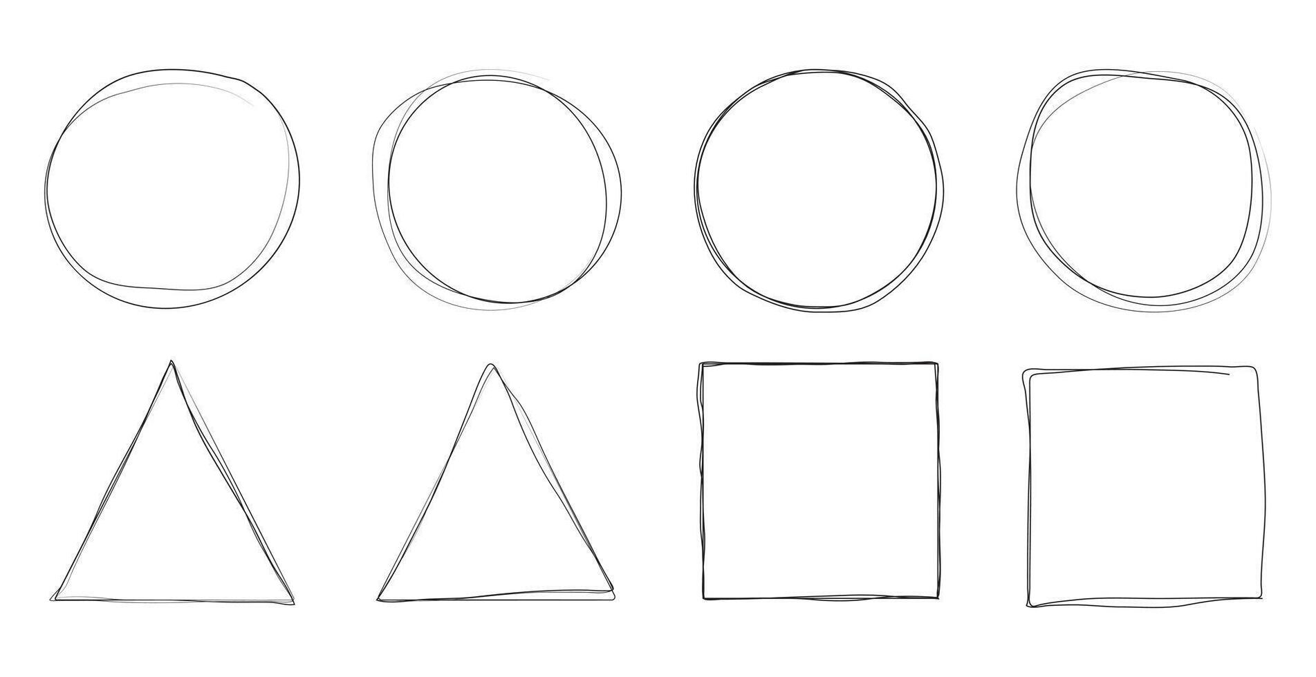conjunto de geométrico mano dibujado bolígrafo formas de círculo, rectángulo y triángulo vector