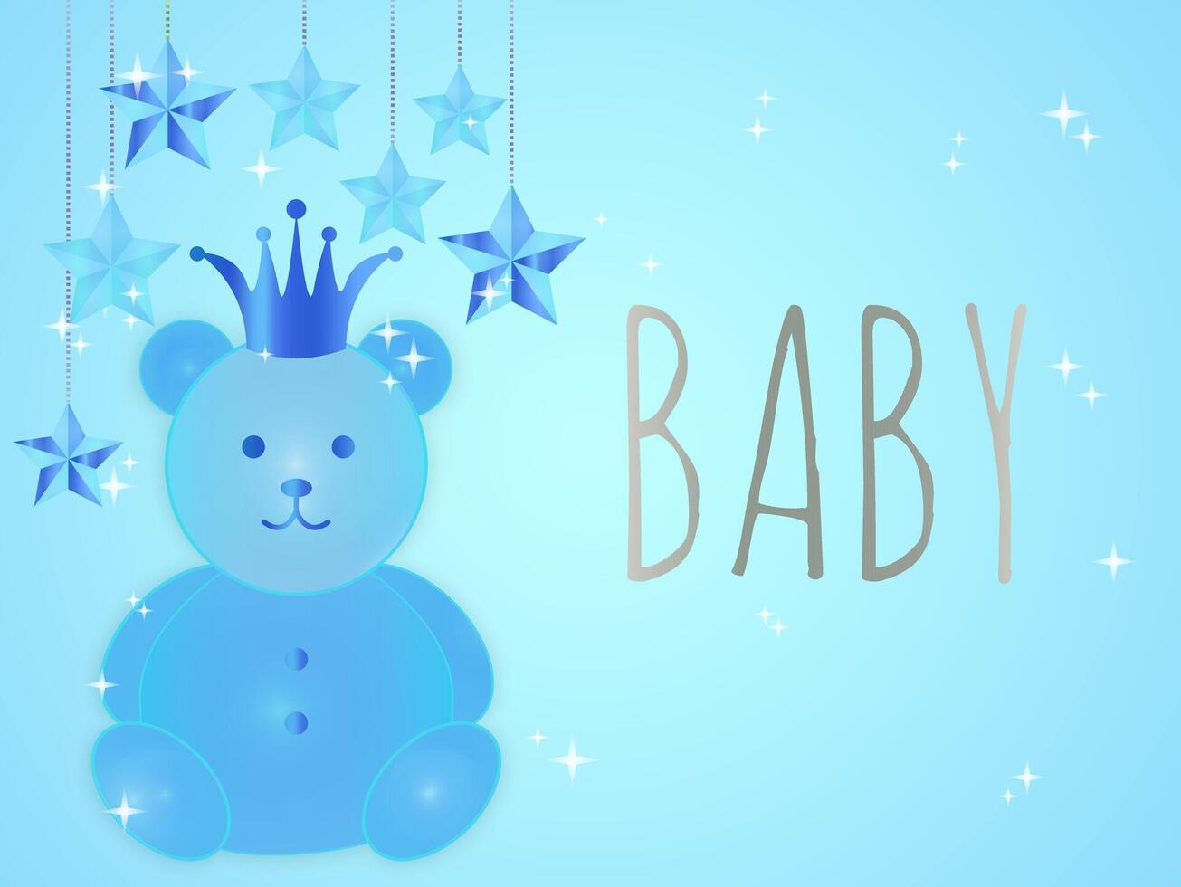 Baby Boy Cute Illustration with Blue Bear and Stars vector
