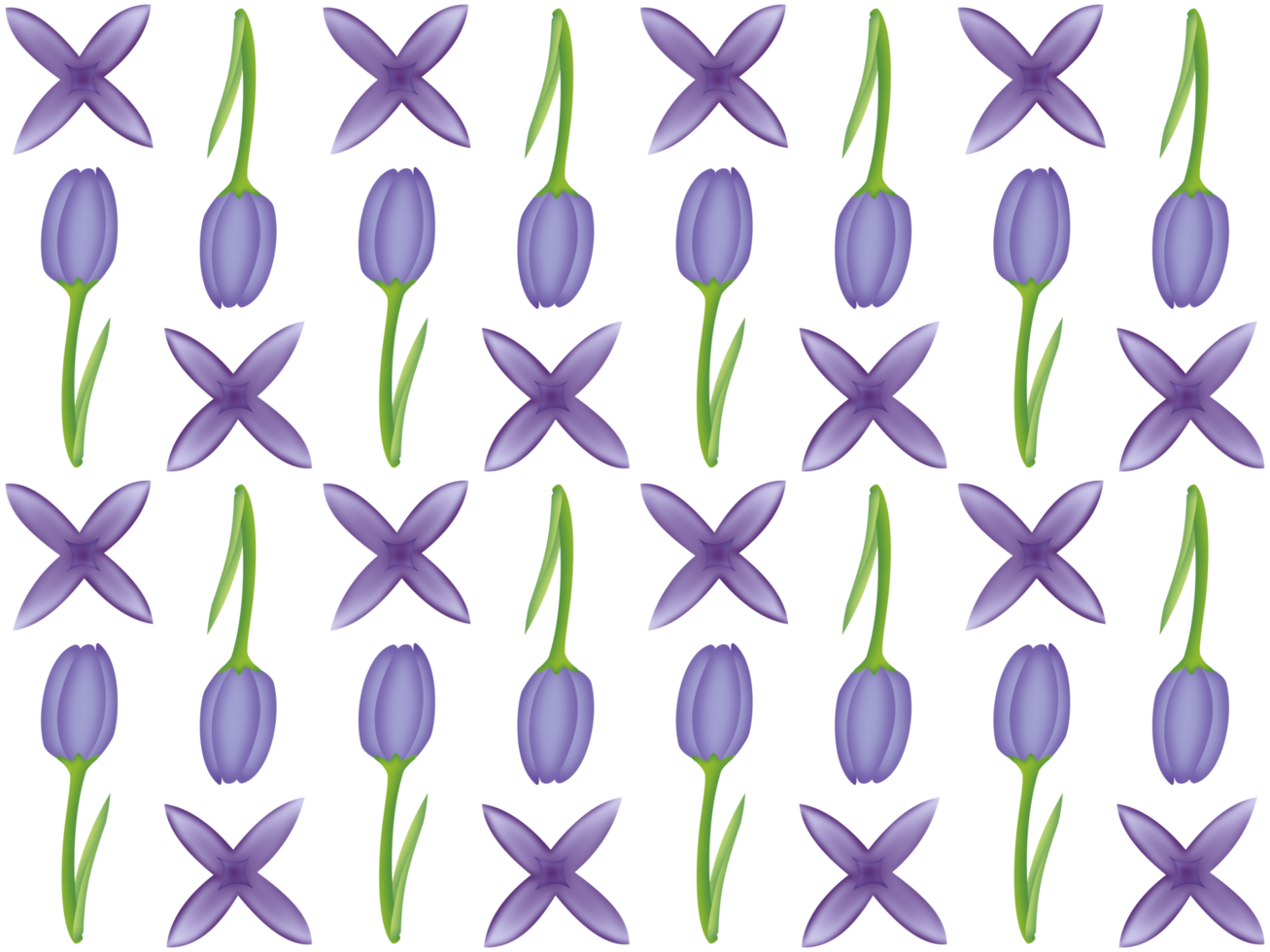 A seamless pattern of tulip and lilac PNG transparent background in a hand-drawn gradient color spring floral concept, illustration