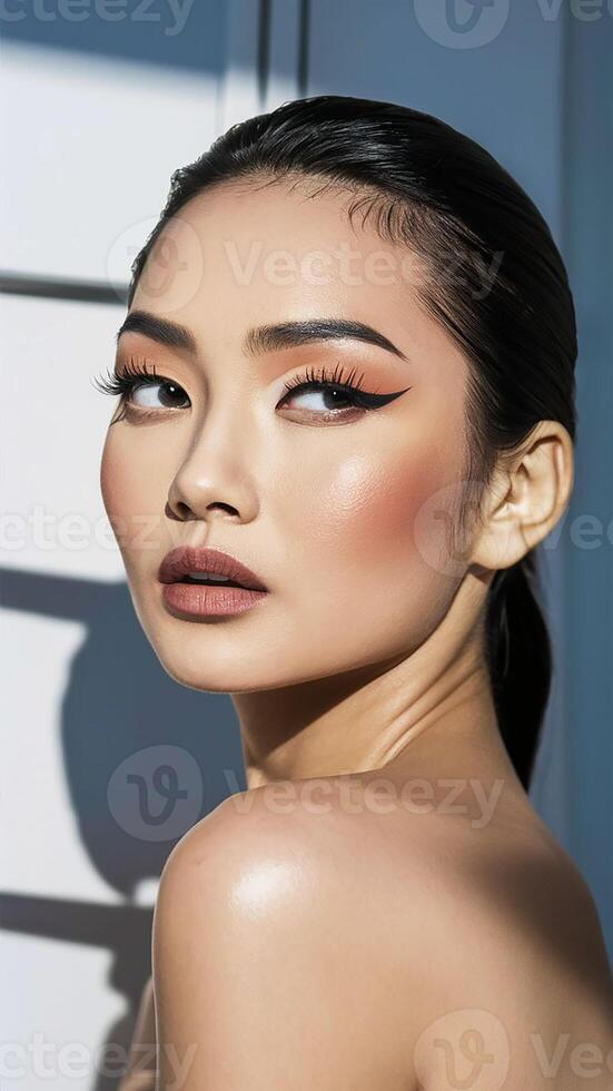 AI generated Radiant Beauty Asian Elegance in Captivating Colors photo