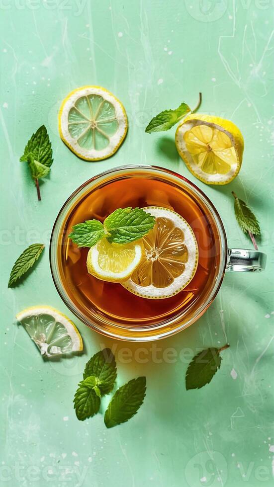 AI generated Refreshing Lemon Tea Crisp Elegance in a Cup photo