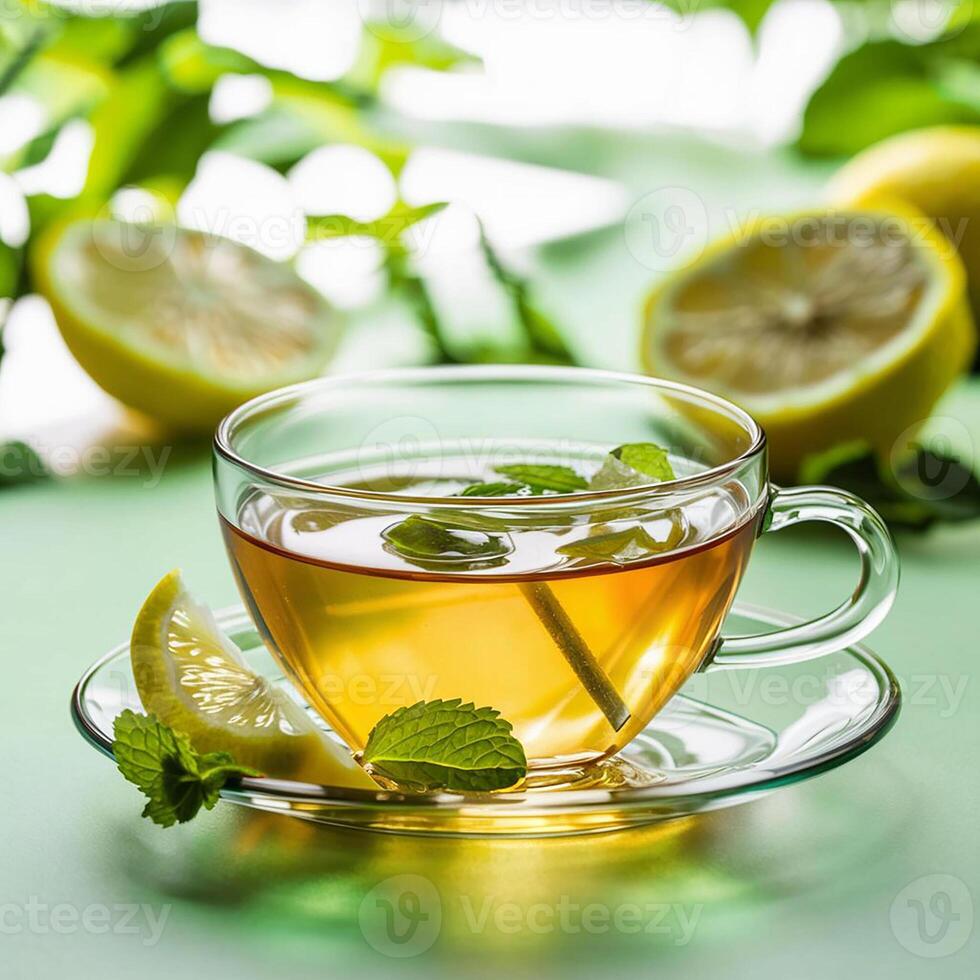 AI generated Refreshing Lemon Tea Crisp Elegance in a Cup photo