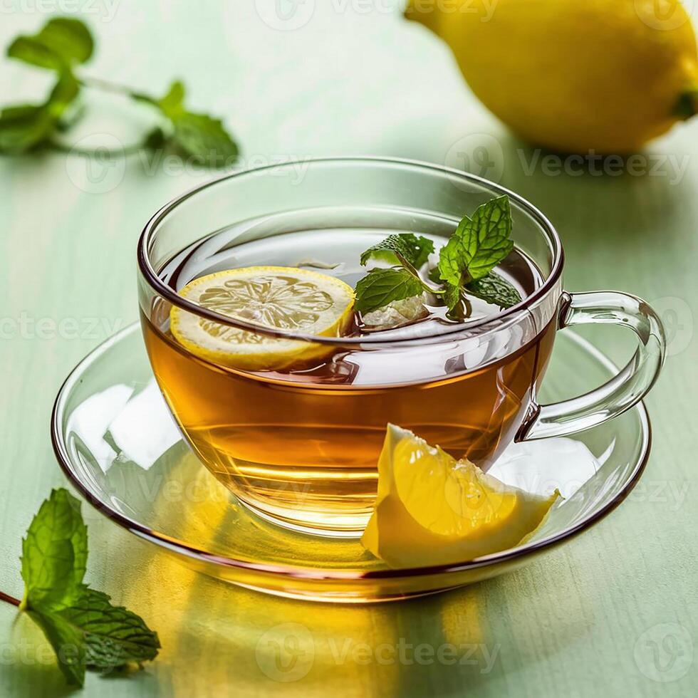 AI generated Refreshing Lemon Tea Crisp Elegance in a Cup photo