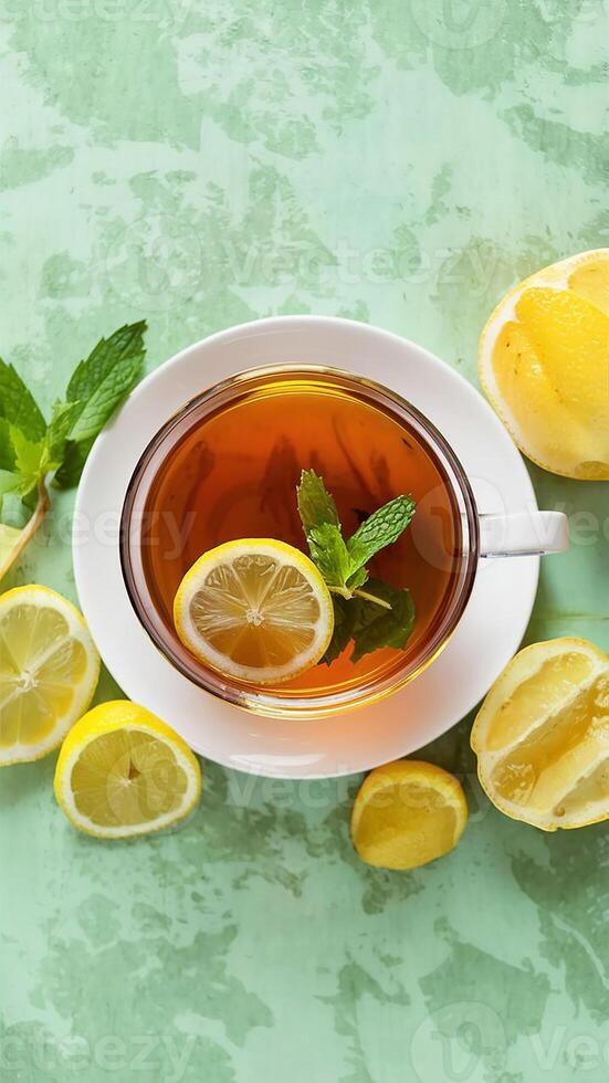 AI generated Refreshing Lemon Tea Crisp Elegance in a Cup photo