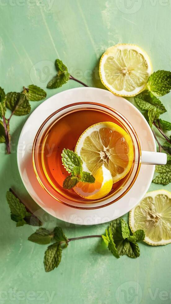 AI generated Refreshing Lemon Tea Crisp Elegance in a Cup photo