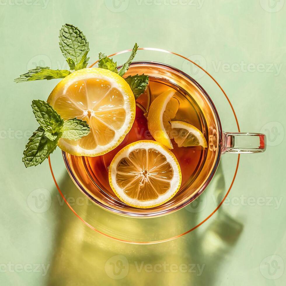 AI generated Refreshing Lemon Tea Crisp Elegance in a Cup photo