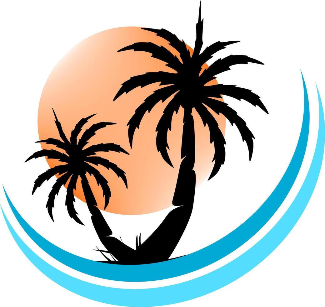 Palm tree illustration. a tropical island with palms. Nature logo icon vector