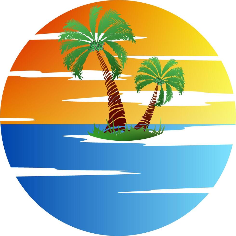 Palm tree illustration. a tropical island with palms. Nature logo icon vector