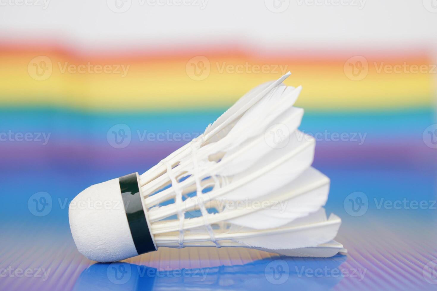 Badminton shuttlecock, sport equipments. Concept, sport, exercise, recreation activity for good health. Popular sport for all genders and LGBTQ worldwide. photo