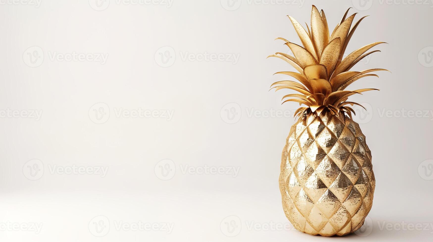 ai generado dorado piña hecho de oro en un blanco fondo, adecuado para minimalista diseño o prima producto ilustración, enfatizando valor y elegancia. exclusivo fruta. bandera foto