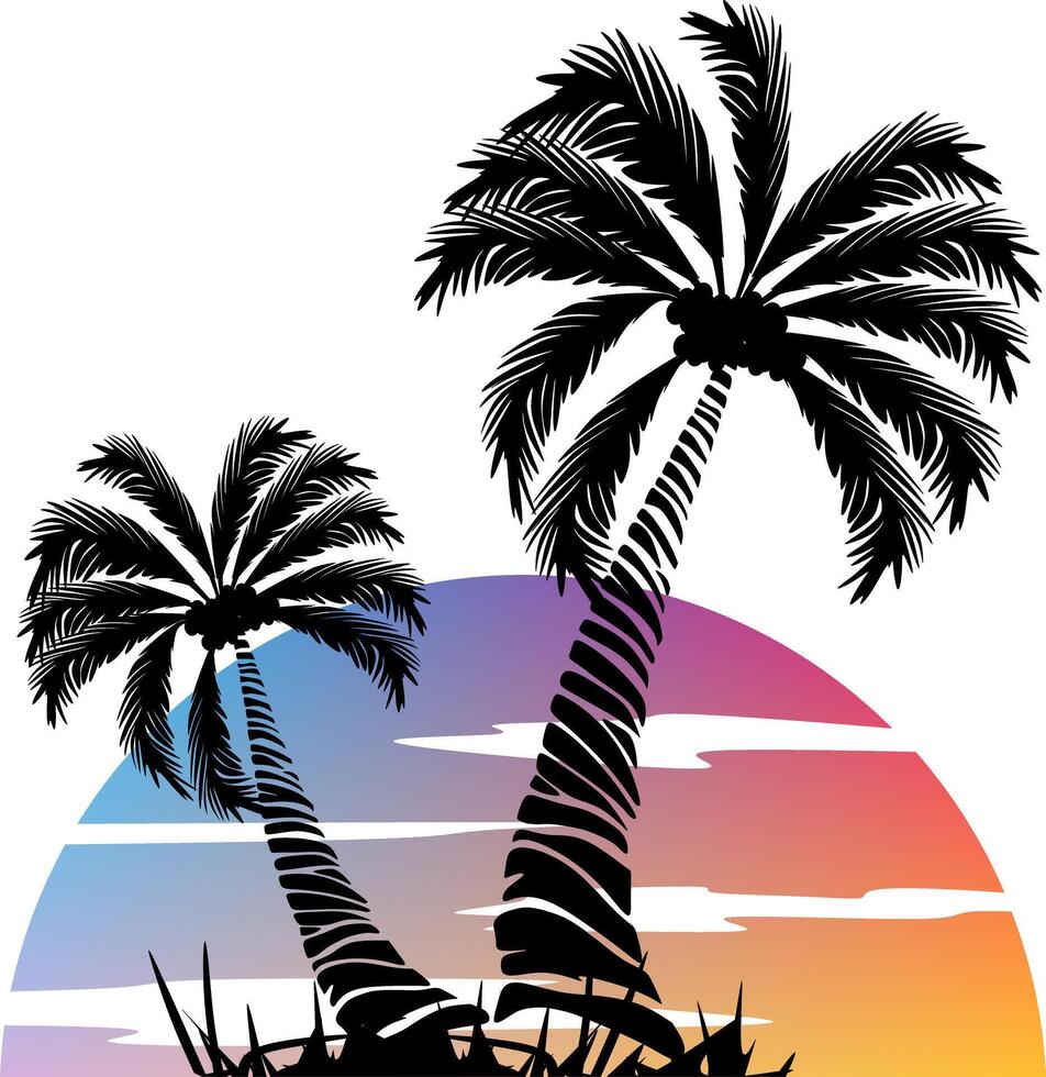 Palm tree illustration. a tropical island with palms. Nature logo icon vector