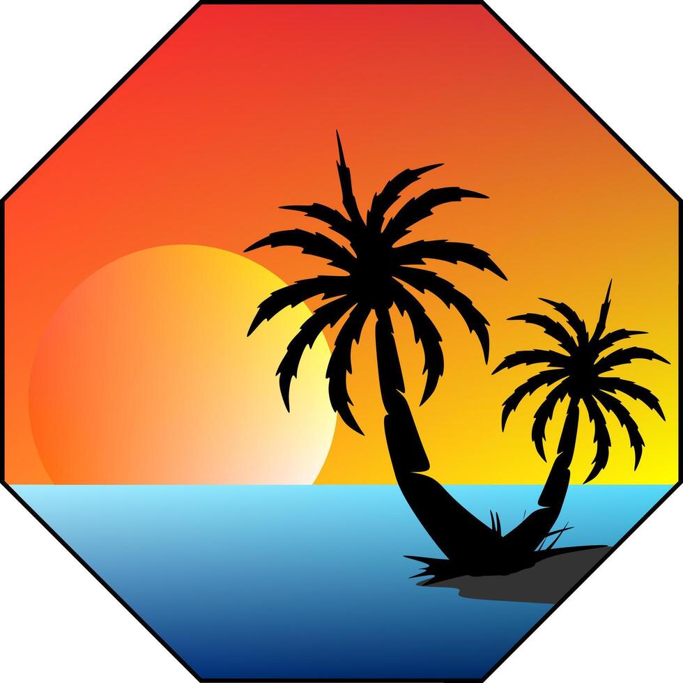 Palm tree illustration. a tropical island with palms. Nature logo icon vector