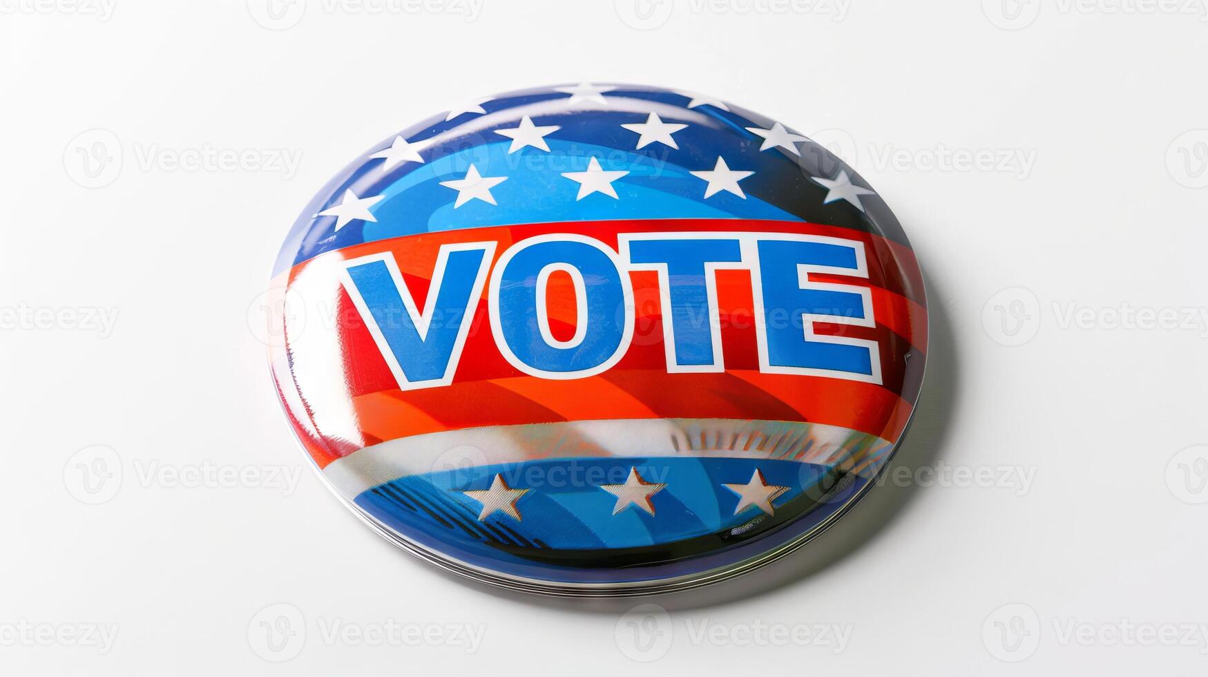 AI generated American round voting badge with VOTE text and American flag design. Isolated on white background. Concept of electoral participation, national elections, voter motivation, democracy photo