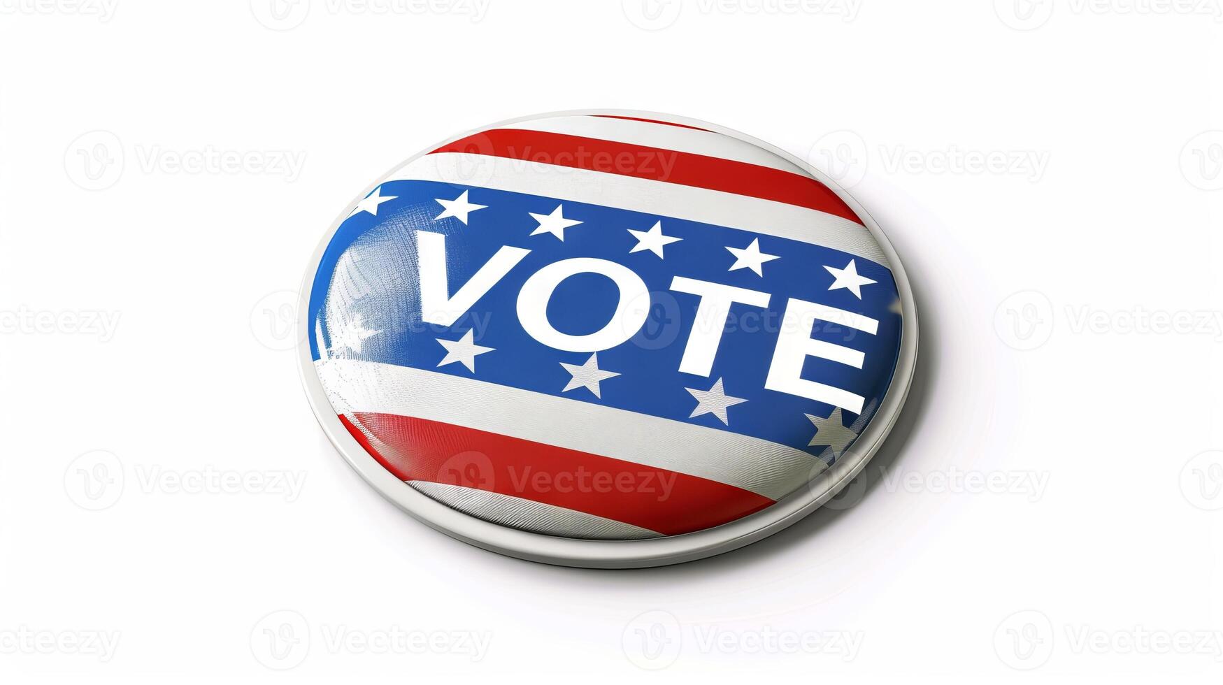 AI generated American voting badge with VOTE text and American flag design. Isolated on white background. Concept of electoral participation, national elections, voter motivation, democracy photo