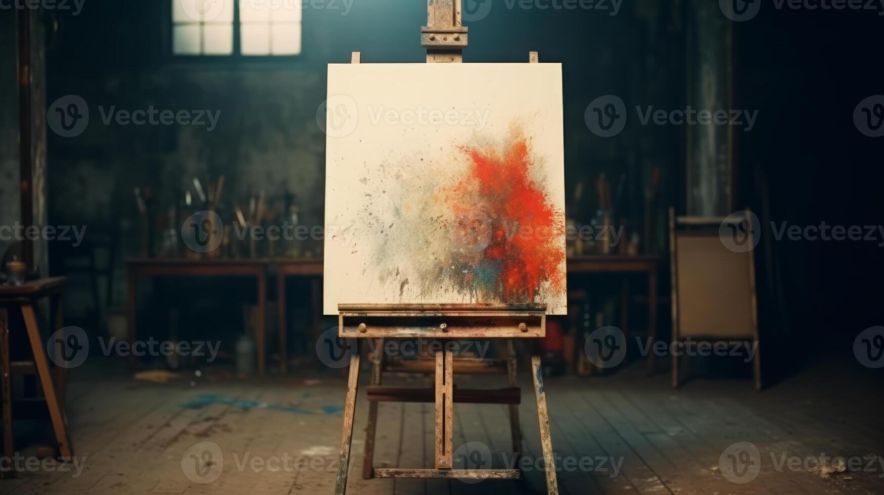 AI generated Artist's easel with a painting in art studio. Concept of art creation, artistic workspace, inspiration, and painting process photo