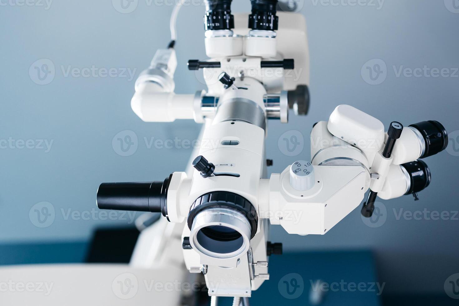 Ophthalmic laser system in eye surgery clinic. Laser treatmnet for myopia. The ophtalmology medical equipment. Eyes examination. Modern device. Laser eye vision correction photo