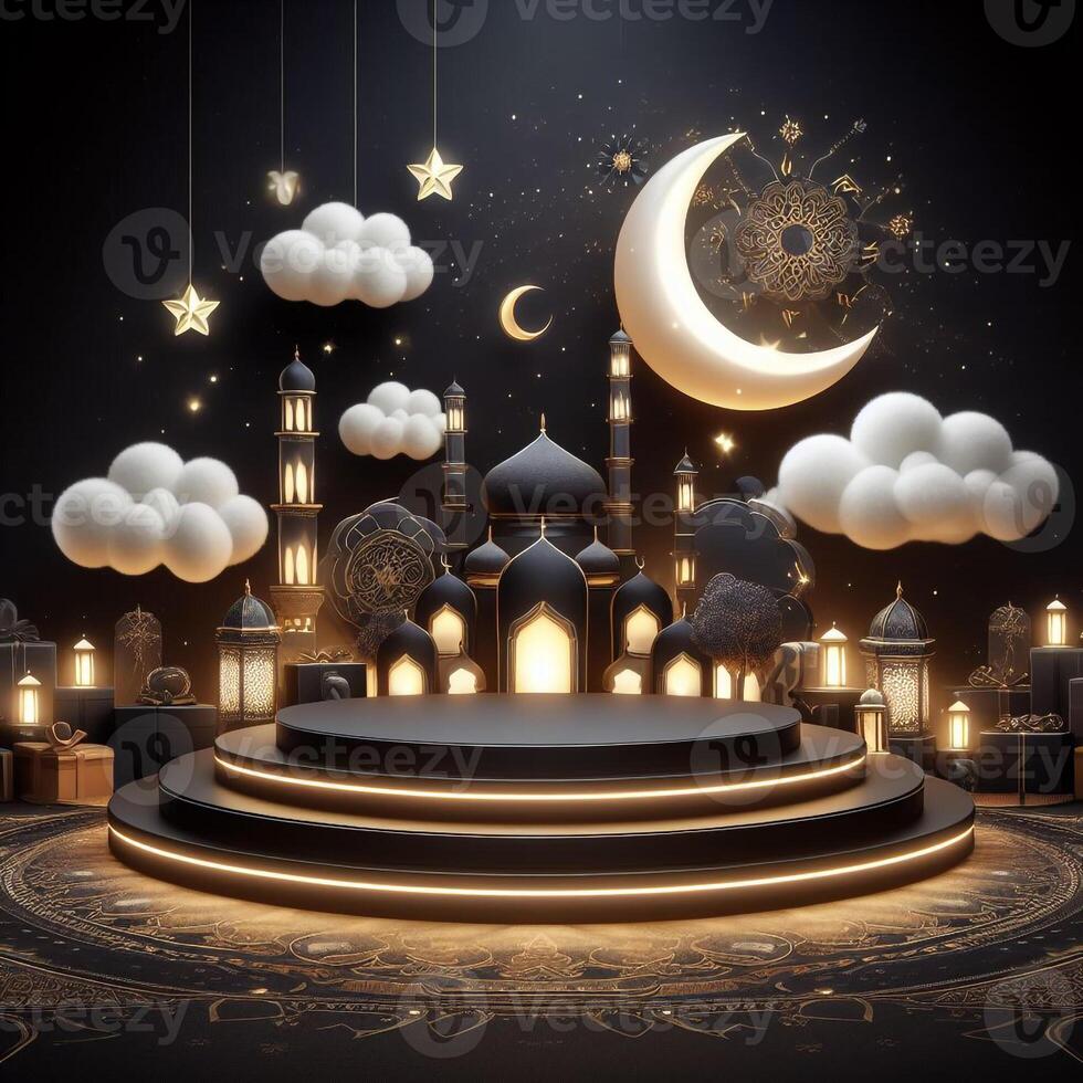 AI generated 3D Ramadan theme product podium, AI generated photo