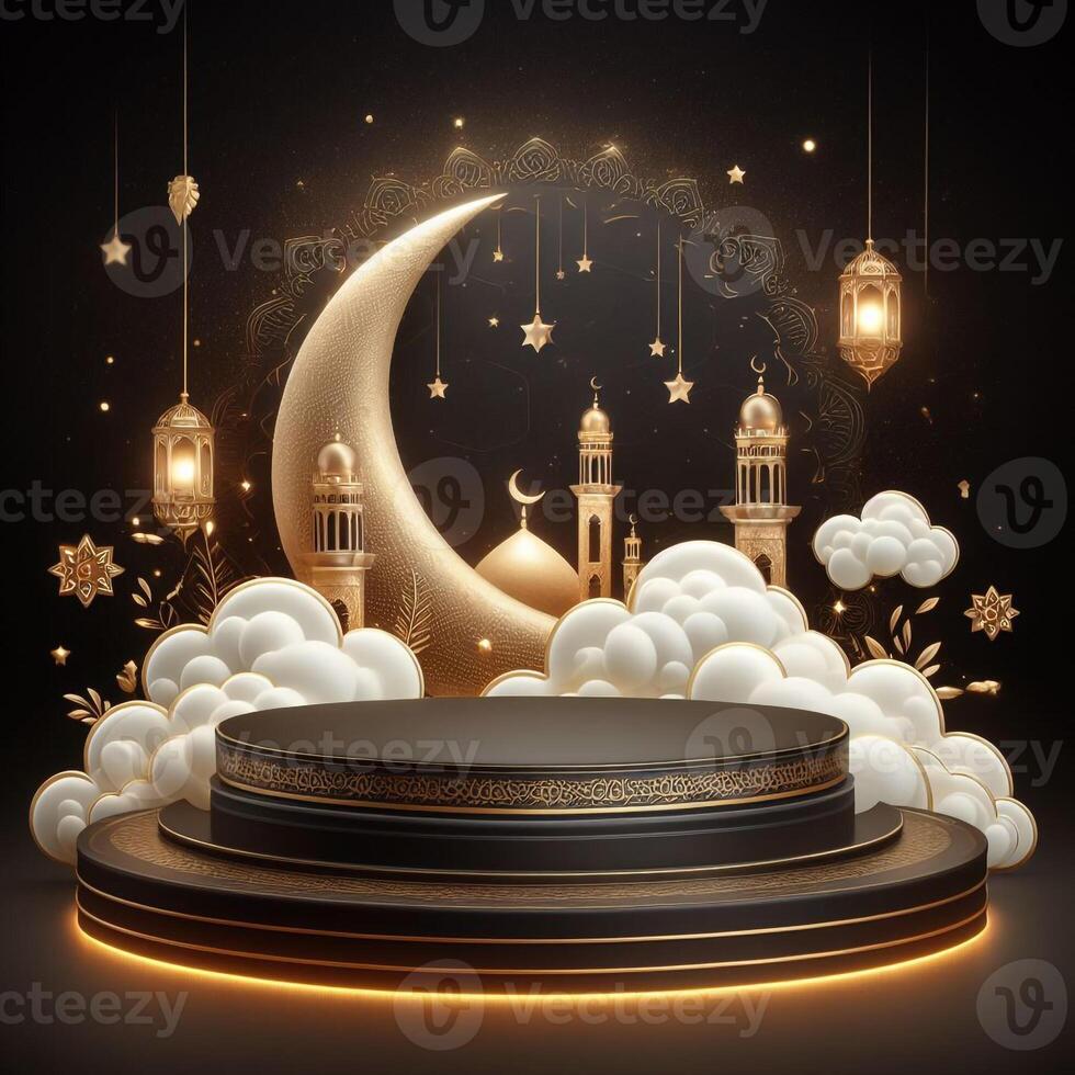 AI generated 3D Ramadan theme product podium, AI generated photo