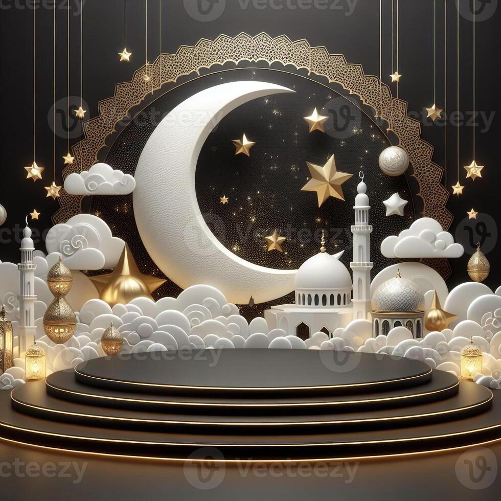 AI generated 3D Ramadan theme product podium, AI generated photo