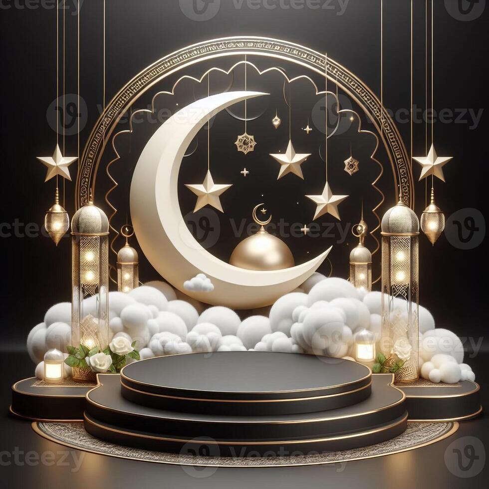AI generated 3D Ramadan theme product podium, AI generated photo