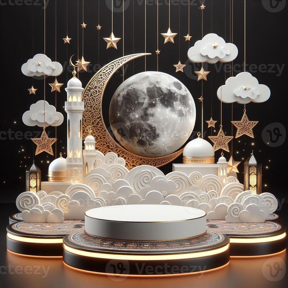 AI generated 3D Ramadan theme product podium, AI generated photo