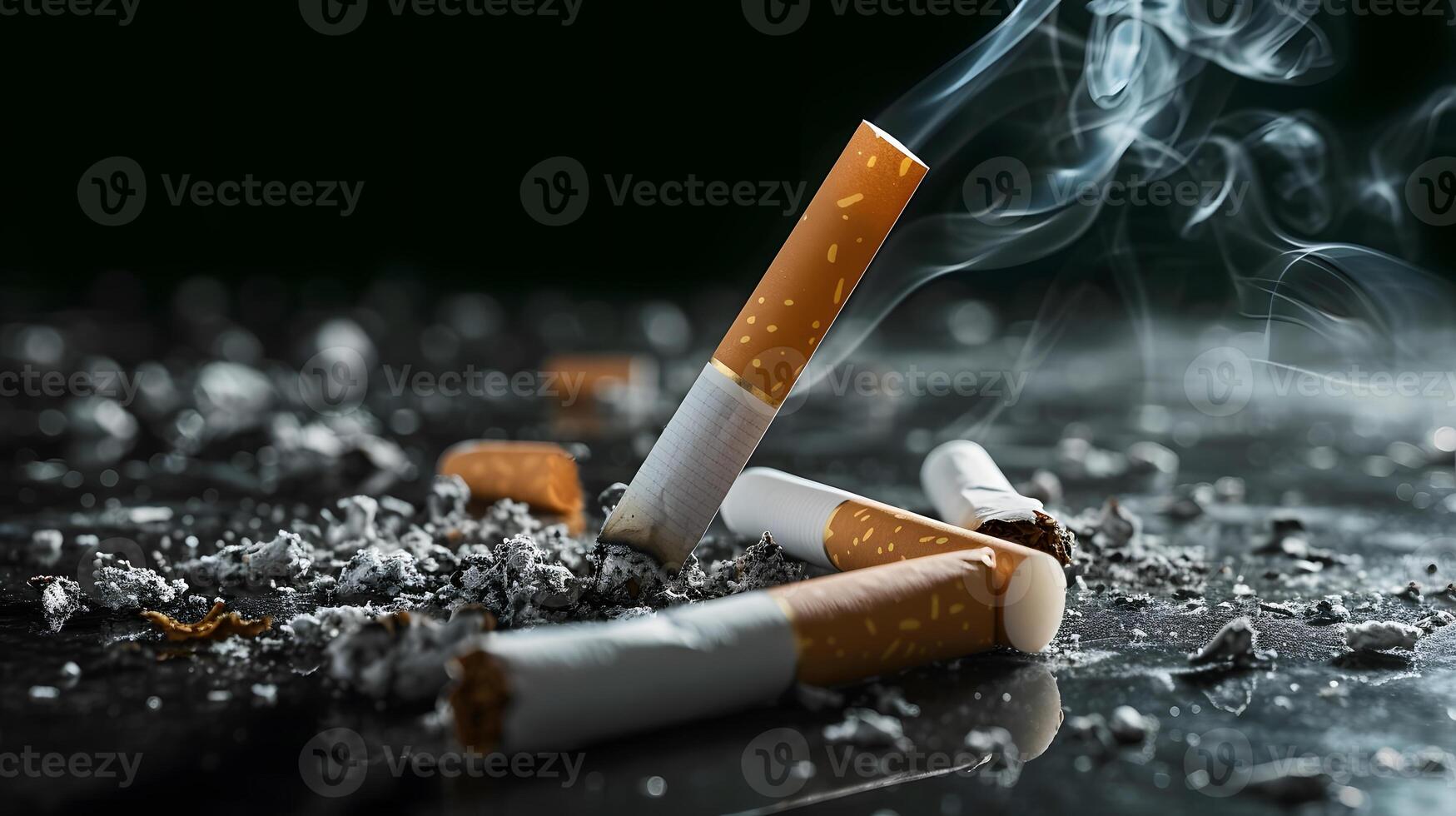 AI generated World No Tobacco Day Concept Stop Smoking, tobacco cigarette butt on the floor photo