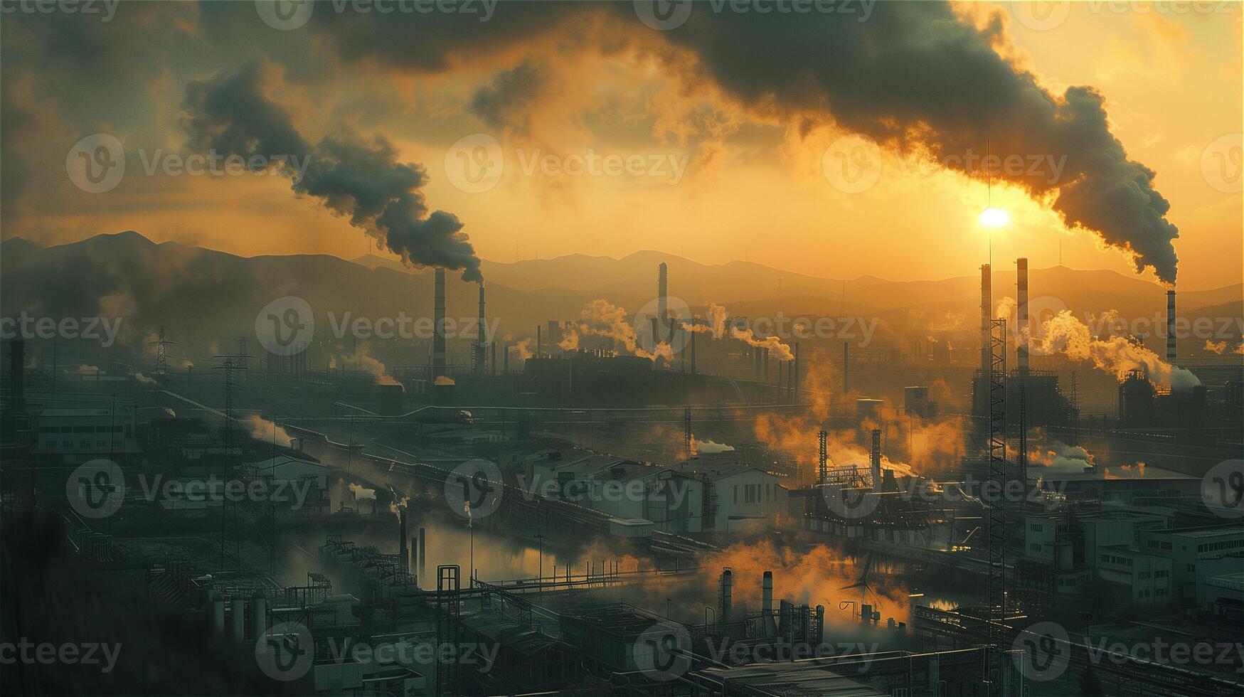 AI generated Air pollution from industrial plants photo