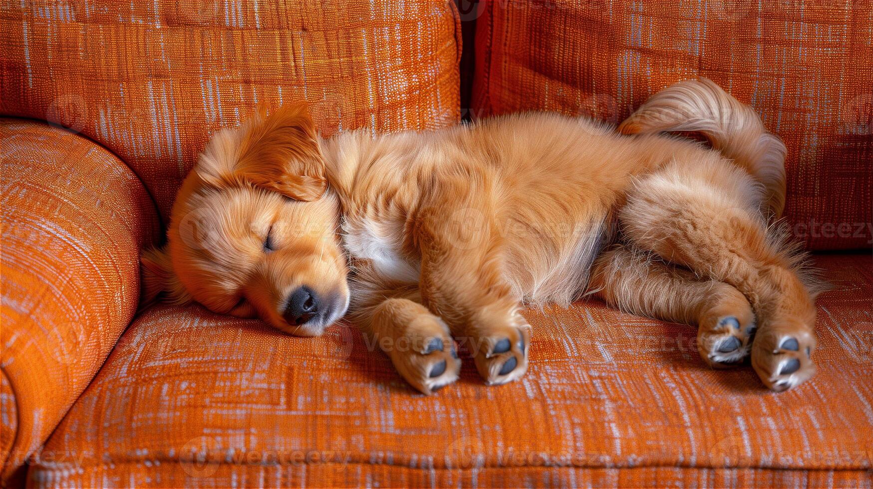 AI generated Puppy sleeping on the sofa photo