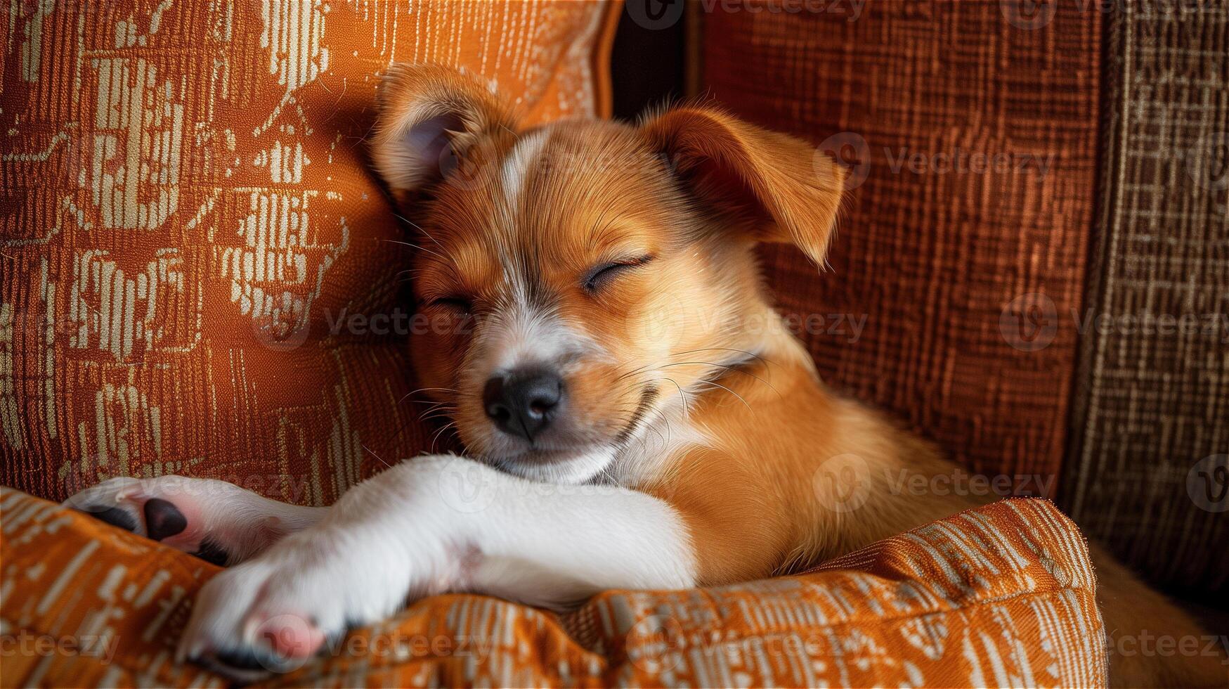 AI generated Puppy sleeping on the sofa photo
