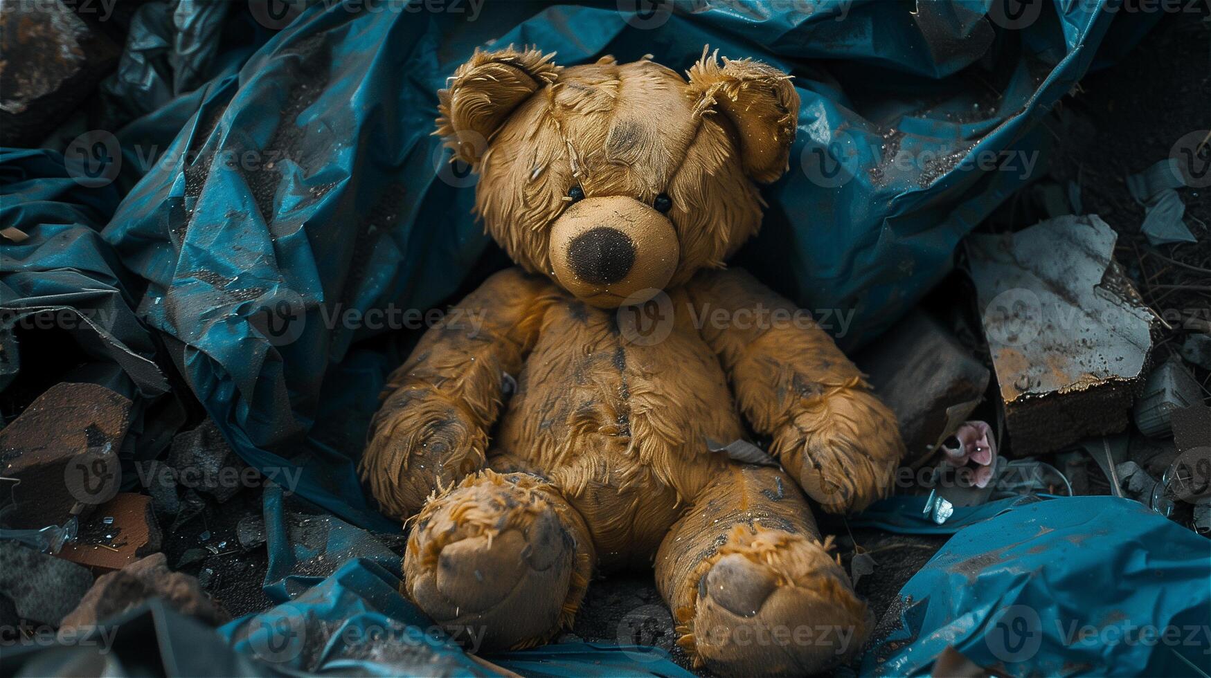 AI generated Broken teddy bear in the trash photo