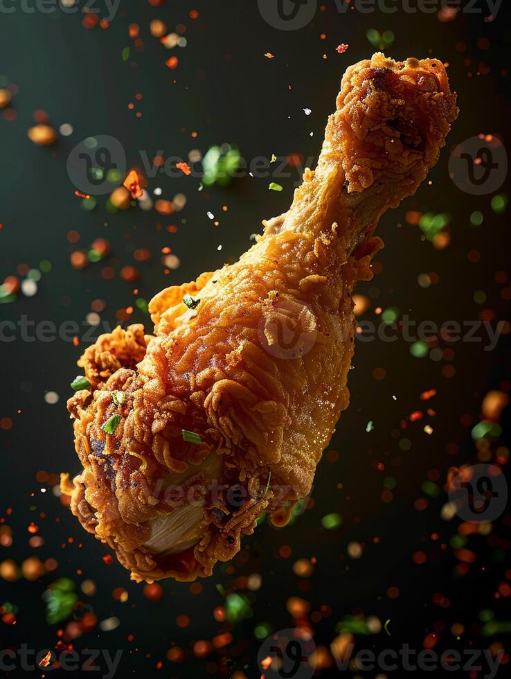 ai generado crujiente y crujiente frito pollo pierna foto