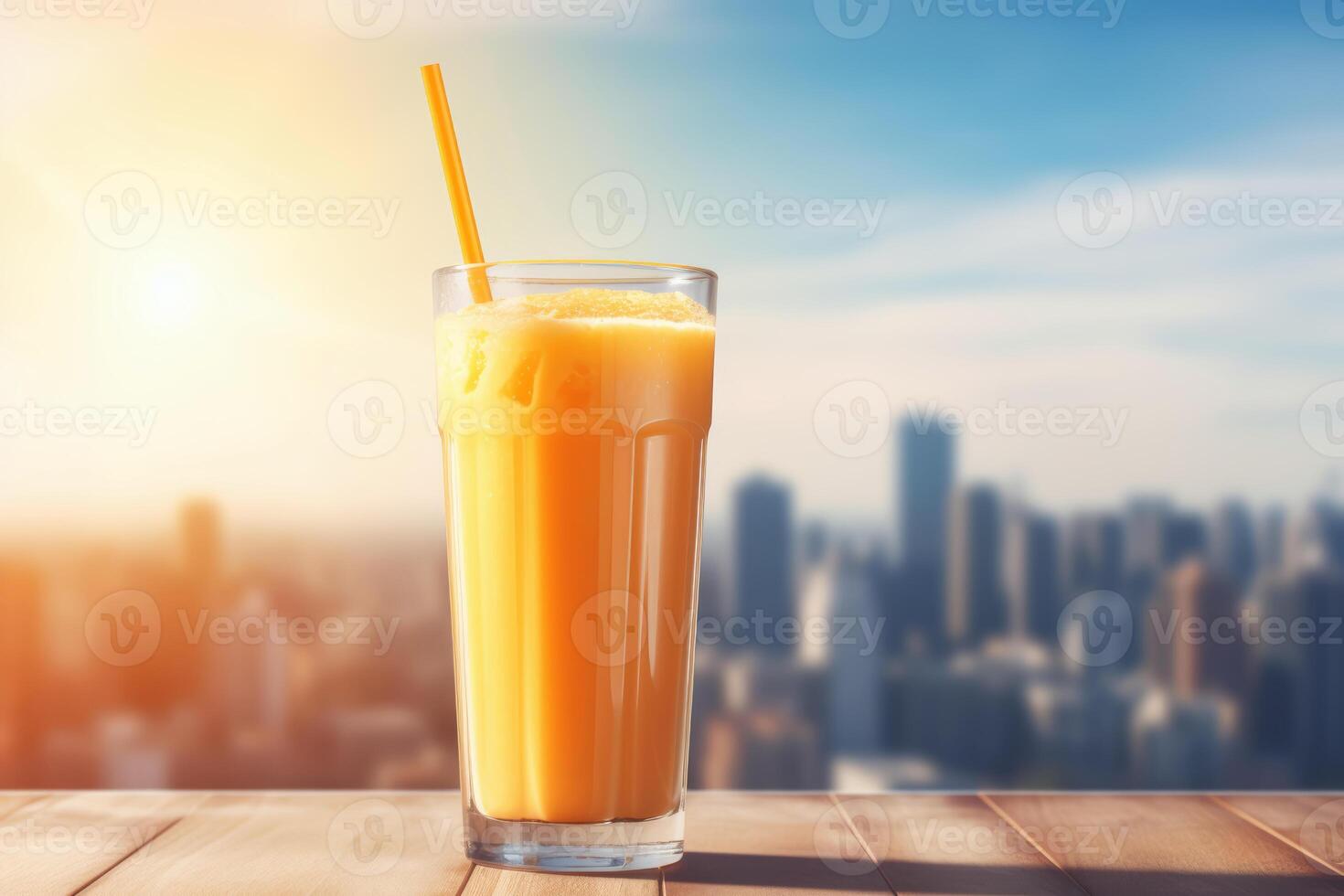 AI generated glass of orange juice on summer background photo