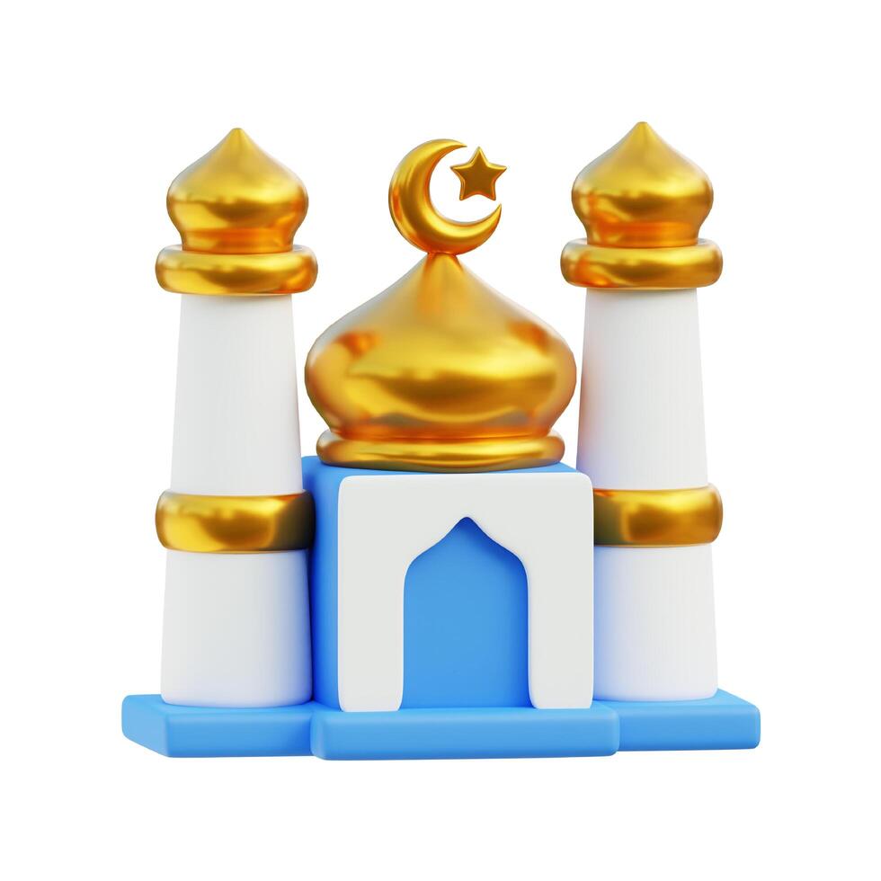 Mosque 3D icon with isolated background, ramadan 3d rendering, muslim icon, 3d illustration template photo