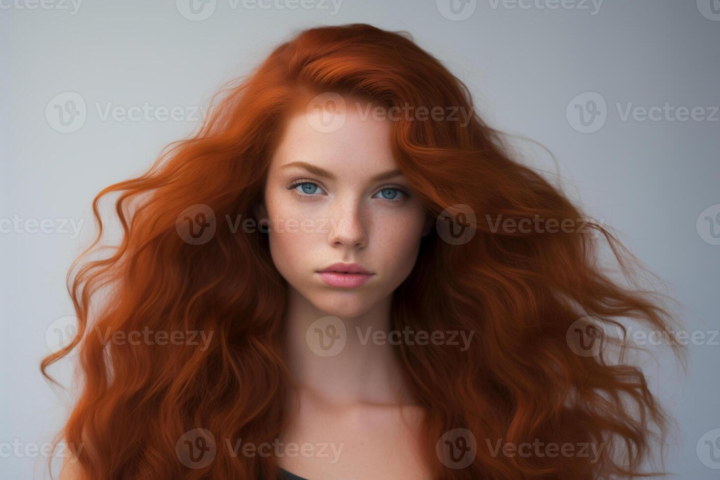 AI generated Close-up portrait of a girl with curly red hair photo