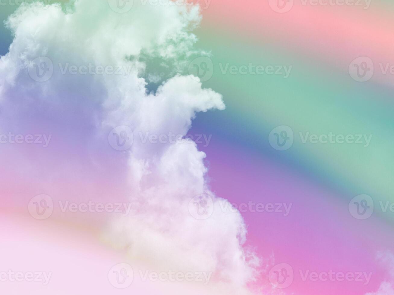 beauty sweet pastel green and violet colorful with fluffy clouds on sky. multi color rainbow image. abstract fantasy growing light photo