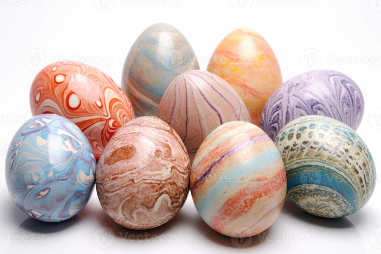 AI generated Colorful handmade eggs isolated on a white. photo