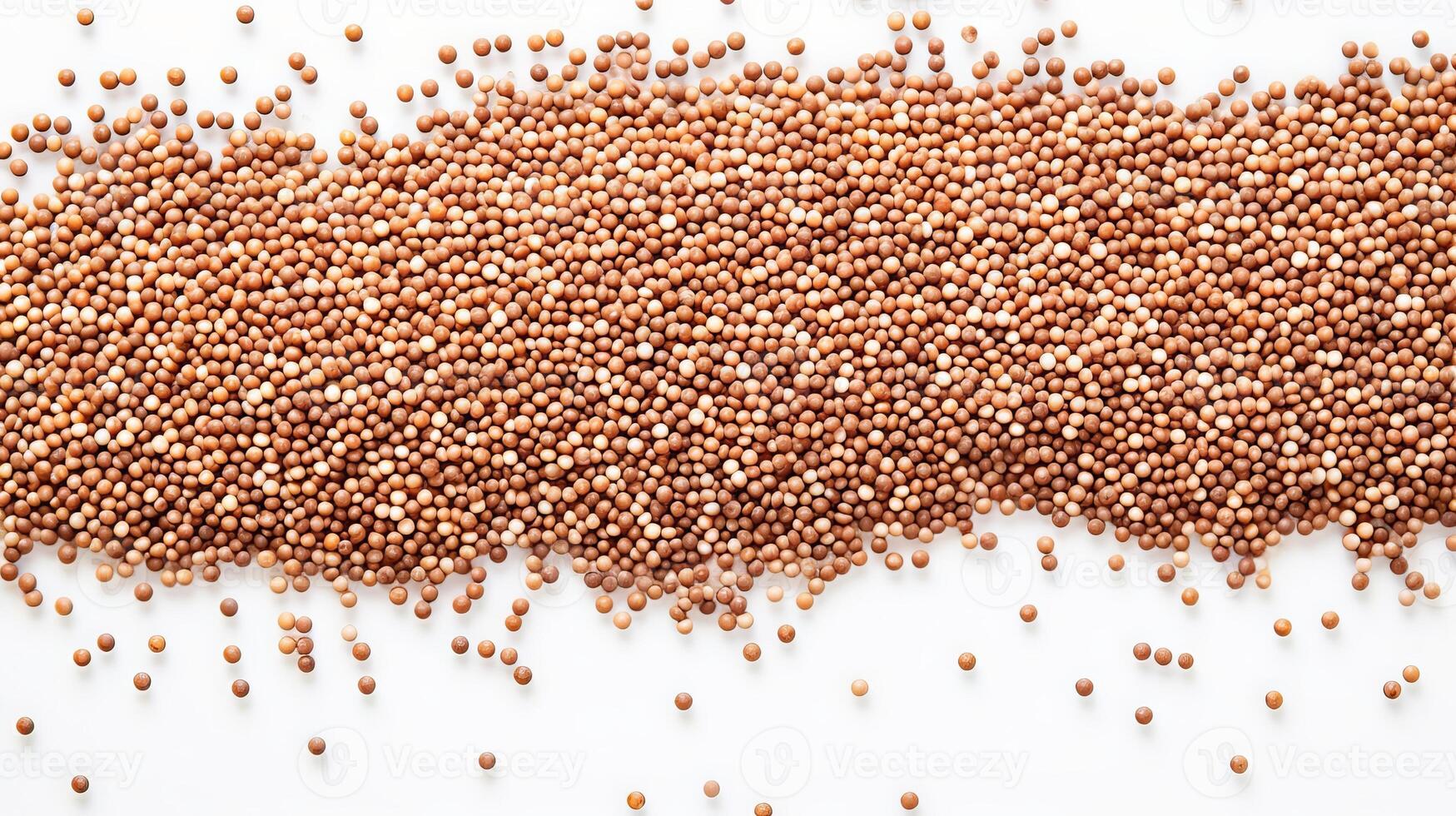 AI generated Scattered mustard seeds on a white surface. Concept of food preparation, organic ingredients, and flavoring. Spice. Top view. photo