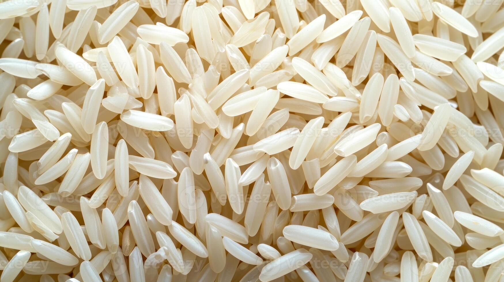 AI generated Close up of uncooked white rice grains, detailed texture. Top view. Background. Concept of uncooked food, dietary staple, cereal grain, and agricultural product photo