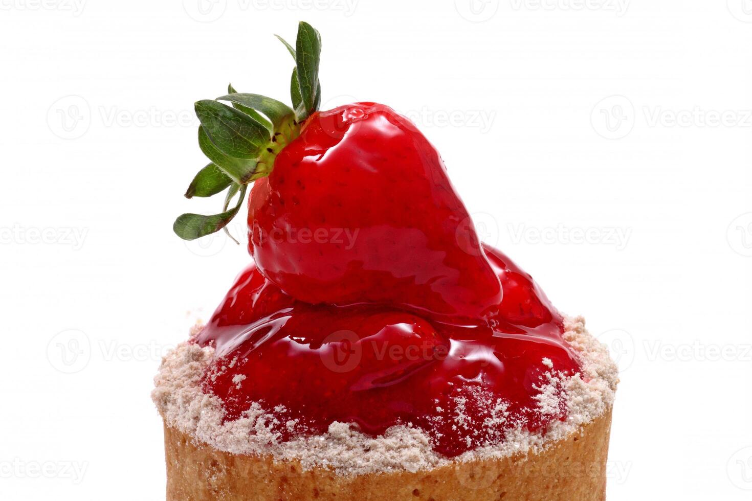 strawberry tartlet on white background photo