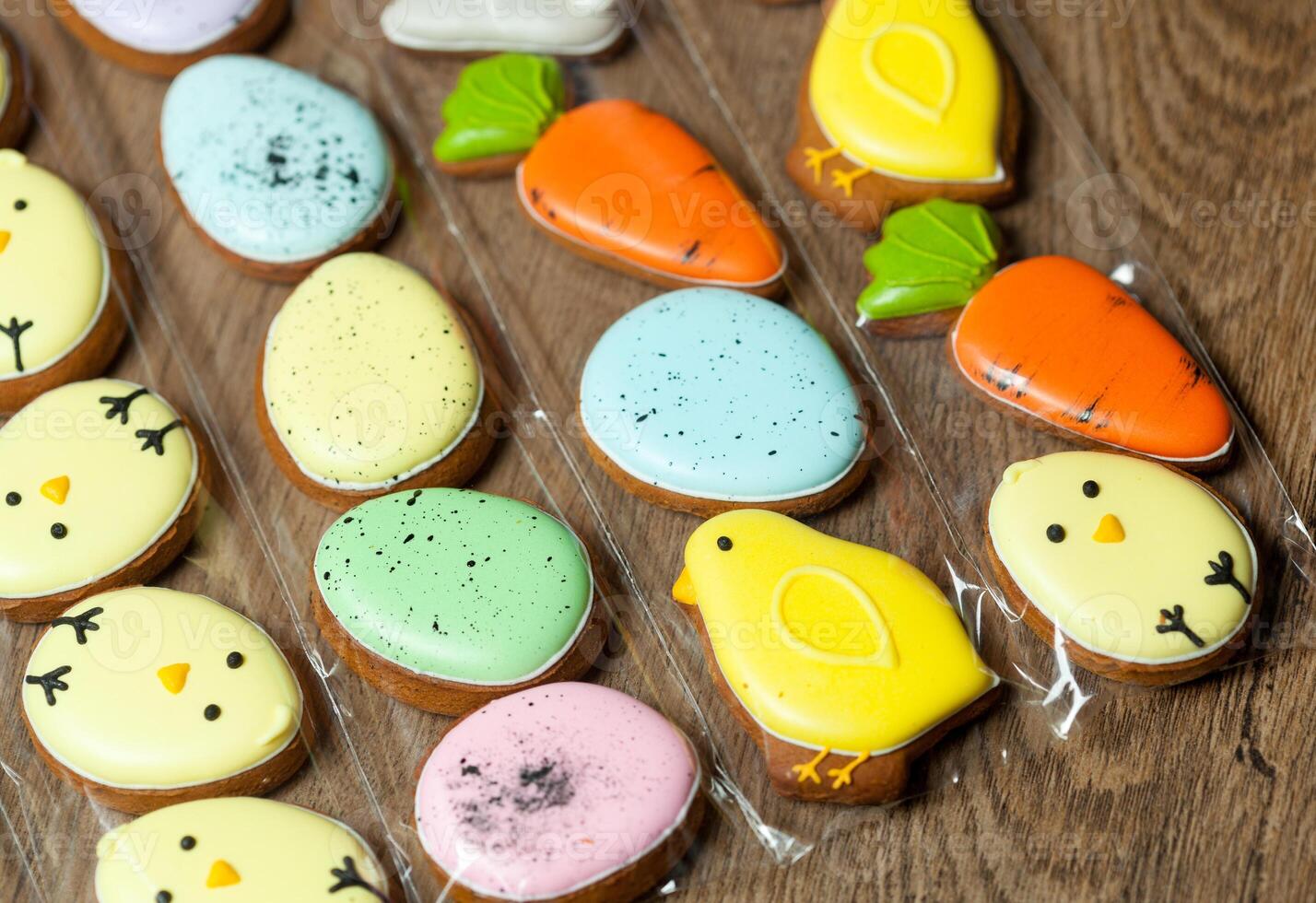 Easter homemade gingerbread cookie over tablecloth horizontal photo