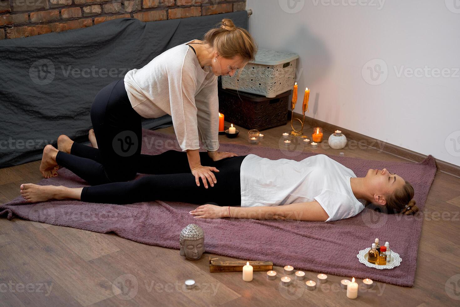 Relax and enjoy in spa salon, getting thai massage by professional masseur. photo