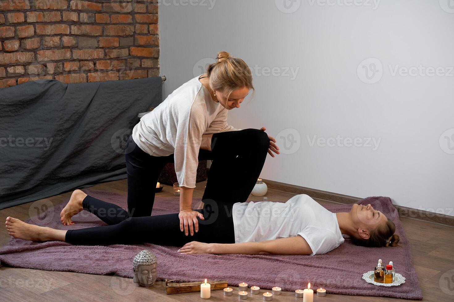 Relax and enjoy in spa salon, getting thai massage by professional masseur. photo